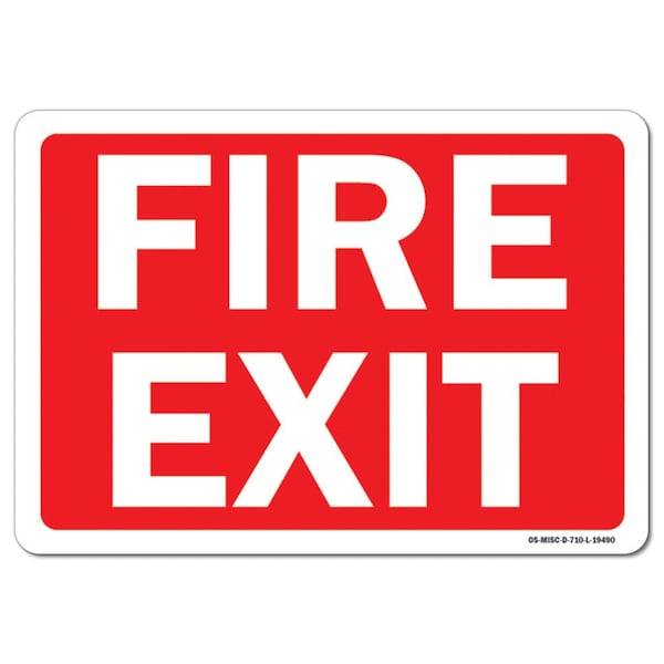 OSHA, Fire Exit, white text on red background, 18in X 12in Rigid Plastic, 12" W, 18" L, Landscape